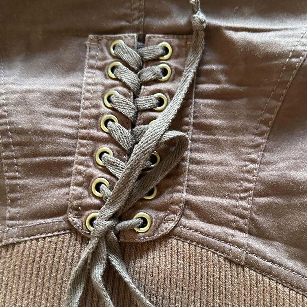 XOXO Cropped Button Up Zipped Brown Jacket (Small) - Picture 8 of 9